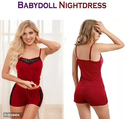 Women Attractive Solid Baby dolls Nightwear Sexy Night Dresses Free Size (28 to 36 Inch) Combo Set-thumb3