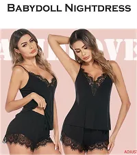 Women Attractive Solid Baby dolls Nightwear Sexy Night Dresses Free Size (28 to 36 Inch) Combo Set-thumb2