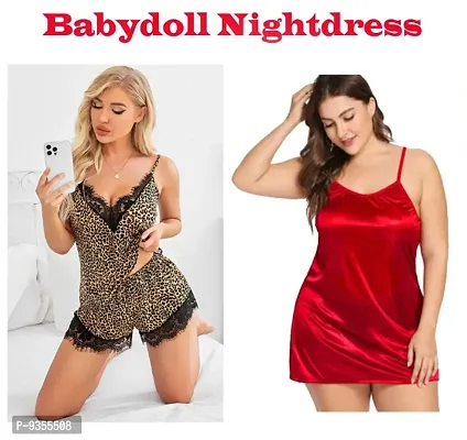 Women Attractive Hot Baby dolls Dresses Nightwear Sexy Night Dresses Free Size (28 to 36 Inch) Combo-thumb0