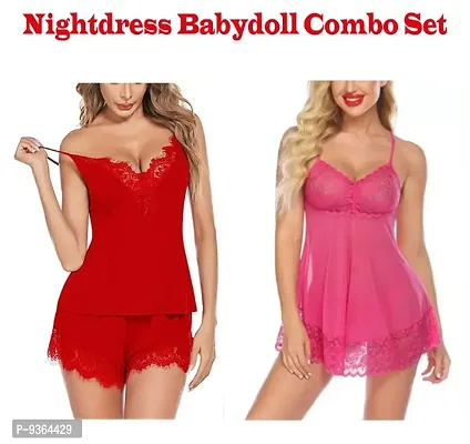 Adorable Women Hot Baby dolls Dresses Nightwear Sexy Night Dresses Free Size (28 to 36 Inch) Combo