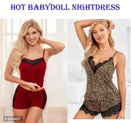 Adorable Women Hot Baby dolls Dresses Nightwear Sexy Night Dresses Free Size (28 to 36 Inch) Combo-thumb0