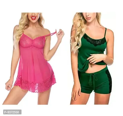 Adorable Women Attractive Baby dolls Dresses Nightwear Sexy Night Dresses Free Size (28 to 36 Inch) Combo