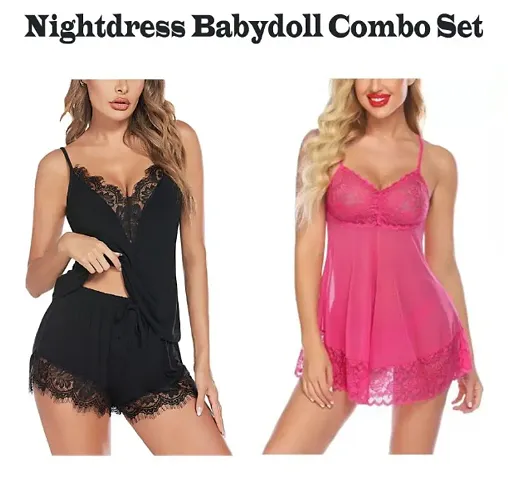 Set of 2- Adorable Women Attractive Baby dolls Dresses Nightwear Sexy Night Dresses