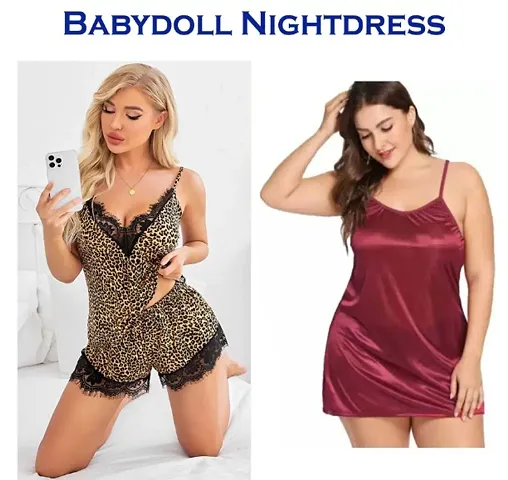 Women Attractive Hot Baby dolls Dresses Nightwear Sexy Night Dresses Free Size (28 to 36 Inch) Combo