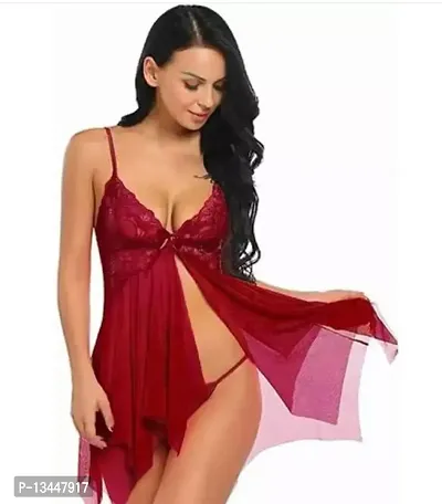 Womens  Girls Nightgown Sleepwear Dress Baby doll Lingerie Honeymoon/First Night/Wedding Anniversary Bridal Nightdress Transparent Maroon Color-thumb2