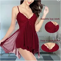 Womens  Girls Nightgown Sleepwear Dress Baby doll Lingerie Honeymoon/First Night/Wedding Anniversary Bridal Nightdress Transparent Maroon Color-thumb2