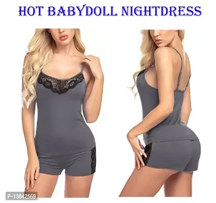 Hot  Sexy Womens  Girls Attractive Beautiful Baby Dolls Short Nightwear Night Dress Honeymoon First Wedding Night Free Size Grey Color