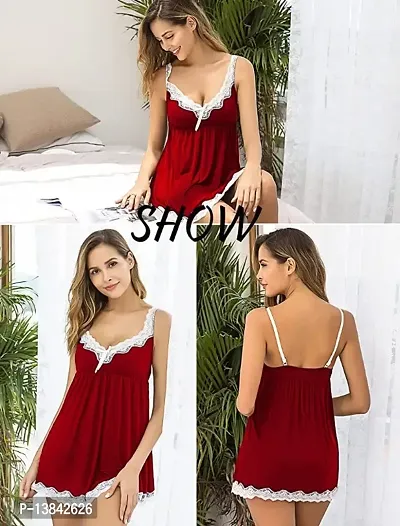 Buy Womens Girls Beautiful Baby Dolls Short Nightwear Night Dress Honeymoon First Wedding Night Maroon Color Online In India At Discounted Prices