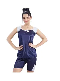 Womens Attractive Top  Shorts Baby dolls Night suit Dresses Sexy Night Dresses Navy Blue Color Free Size (28 to 34 Inch)-thumb1