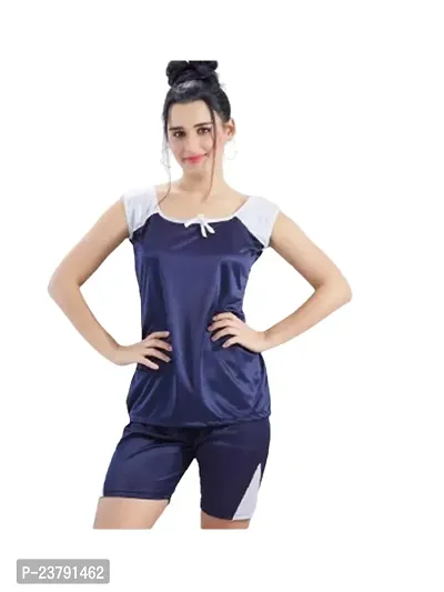 Womens Attractive Top  Shorts Baby dolls Night suit Dresses Sexy Night Dresses Navy Blue Color Free Size (28 to 34 Inch)-thumb2