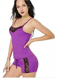 Classic Solid Top and Short Nighty for Women Purple Color Soft Fabric-thumb2