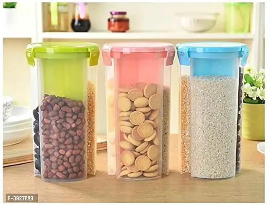3 Sections Air Tight Transparent Grocery Food Grain Storage Container Jar 1Lt Set Of 1-thumb0
