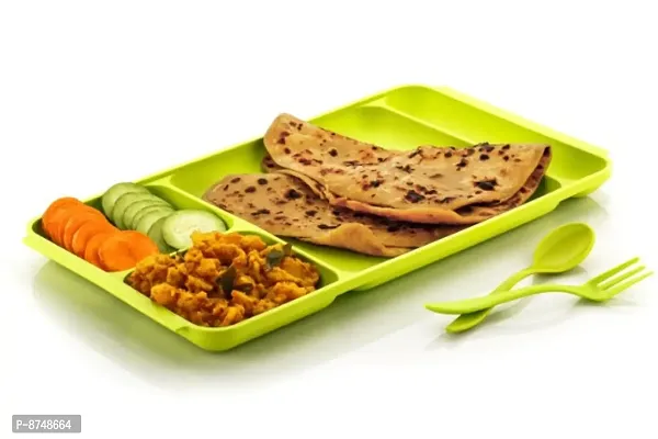 4 in 1 Compartments Serving Food Plate with Spoons-thumb0