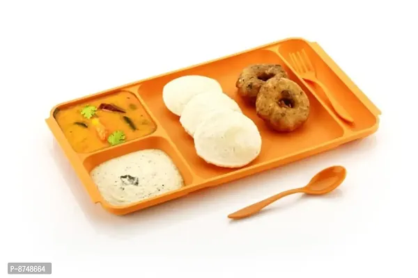 4 in 1 Compartments Serving Food Plate with Spoons-thumb2