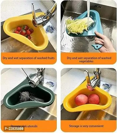Drain Basket for Kitchen Sink Triangle Sink Drain Rack Corner Kitchen Sink Plastic Fruit  Vegetable Basket (Multicolor)-thumb0