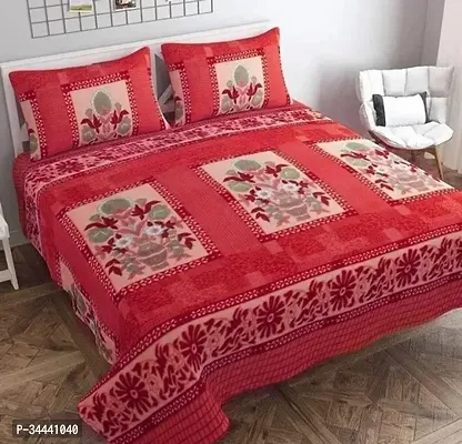 Beautiful Printed Cotton Double Bedsheet With 2 Pillow Covers-thumb0