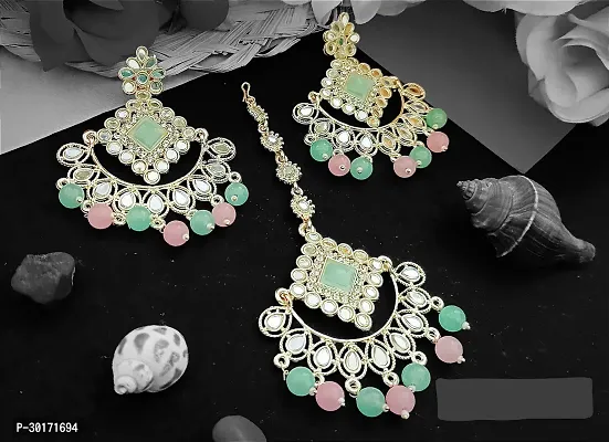 Stylish Alloy Mangtika With Earrings For Women-thumb0