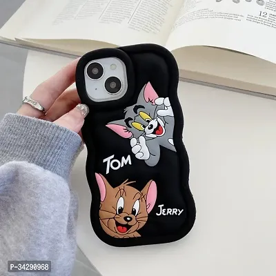 Back Cover Case with Camera Protection for iPhone 13 Pro | Cute 3D Soft Silicone Protective Tom and Jerry Design Cartoon Back Cover for iPhone 13 Pro (Silicone | Black)