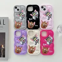 Back Cover Case with Camera Protection for iPhone 13 Pro | Cute 3D Soft Silicone Protective Tom and Jerry Design Cartoon Back Cover for iPhone 13 Pro (Silicone | Black)-thumb1