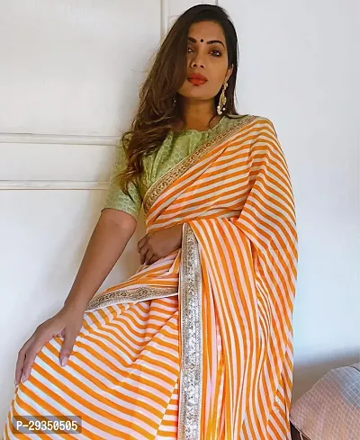 Elegant Georgette Striped Saree With Blouse Piece-thumb0