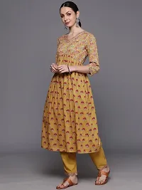 Attractive Mustard Printed Cotton Kurta Pant With Dupatta-thumb2