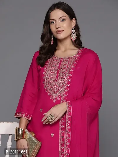 Attractive Pink Embroidered Silk Blend Kurta Pant With Dupatta-thumb0