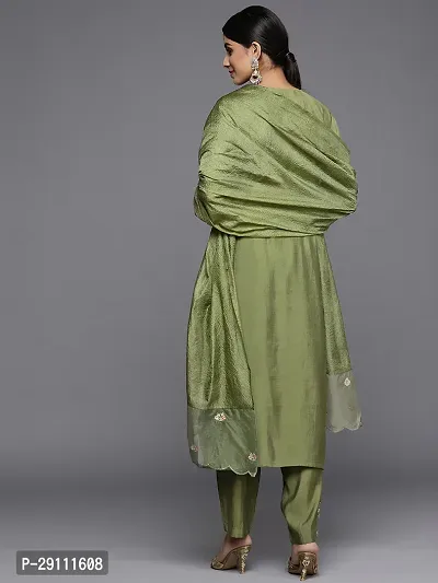 Attractive Green Embroidered Cotton Blend Kurta Pant With Dupatta-thumb2