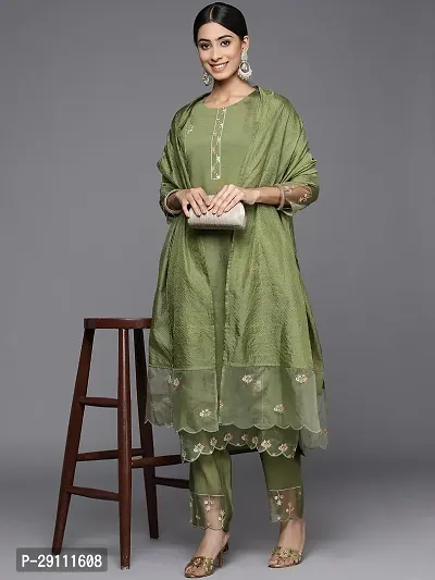 Attractive Green Embroidered Cotton Blend Kurta Pant With Dupatta-thumb4