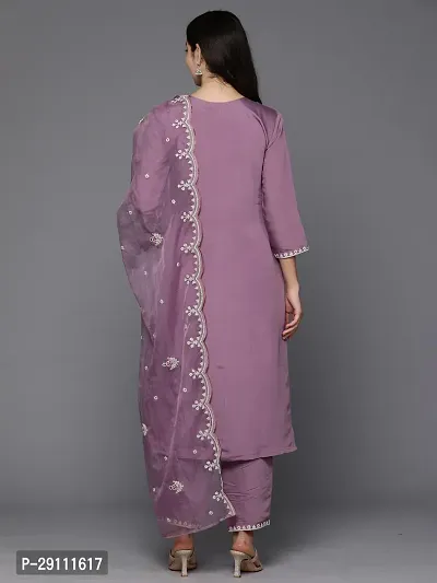 Attractive Magenta Embroidered Silk Blend Kurta Pant With Dupatta-thumb2