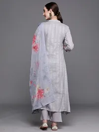 Attractive Grey Embroidered Cotton Kurta Pant With Dupatta-thumb1