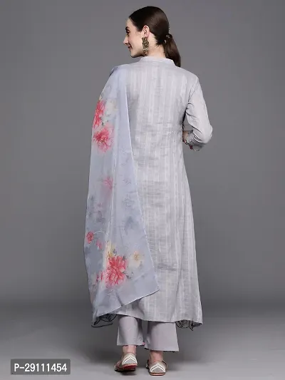 Attractive Grey Embroidered Cotton Kurta Pant With Dupatta-thumb2