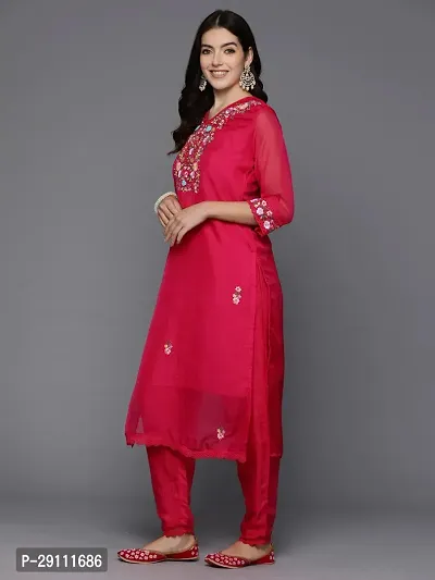 Attractive Red Embroidered Organza Kurta Pant With Dupatta-thumb3