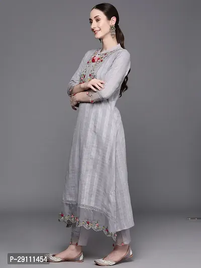 Attractive Grey Embroidered Cotton Kurta Pant With Dupatta-thumb3