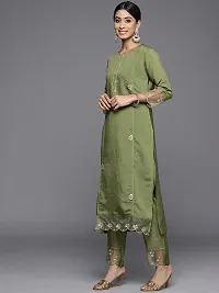 Attractive Green Embroidered Cotton Blend Kurta Pant With Dupatta-thumb2