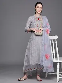 Attractive Grey Embroidered Cotton Kurta Pant With Dupatta-thumb3
