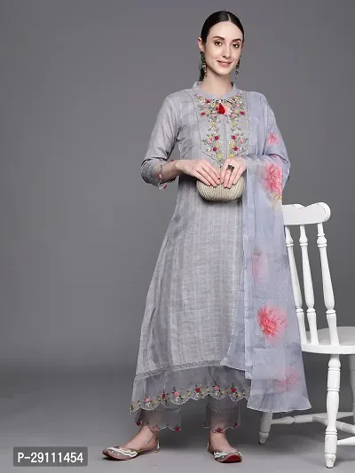 Attractive Grey Embroidered Cotton Kurta Pant With Dupatta-thumb4