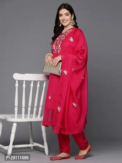 Attractive Red Embroidered Organza Kurta Pant With Dupatta-thumb4