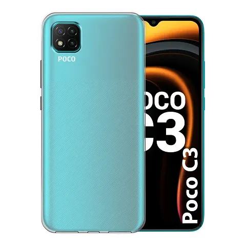 RRTBZ Transparent Soft Silicone TPU Flexible Back Cover Compatible for Xiaomi Poco C3 with Earphone and Screen Guard