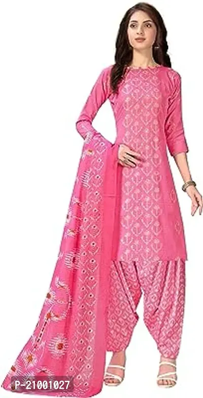 Elegant Pink Cotton Dress Material With Dupatta For Women-thumb0