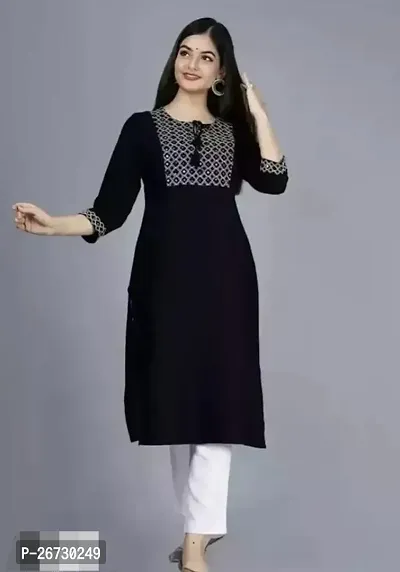 Attractive Black Printed Cotton A-Line Kurta For Women