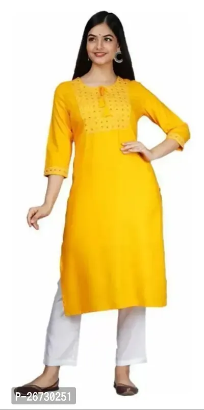 Attractive Yellow Printed Cotton A-Line Kurta For Women-thumb0