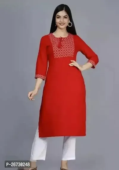 Attractive Red Printed Cotton A-Line Kurta For Women-thumb0
