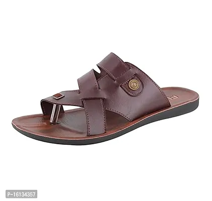 Stylish Brown PU  Sliders For Men