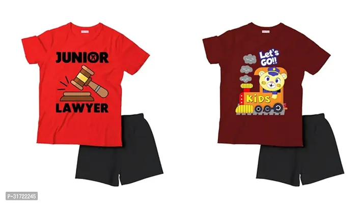 Elegant Cotton Printed T-Shirts with Shorts For Kids- Set Of 2