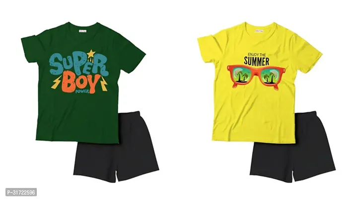 Elegant Cotton Printed T-Shirts with Shorts For Kids- Set Of 2