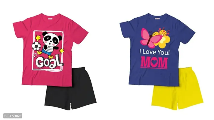 Elegant Cotton Printed T-Shirts with Shorts For Kids- Set Of 2