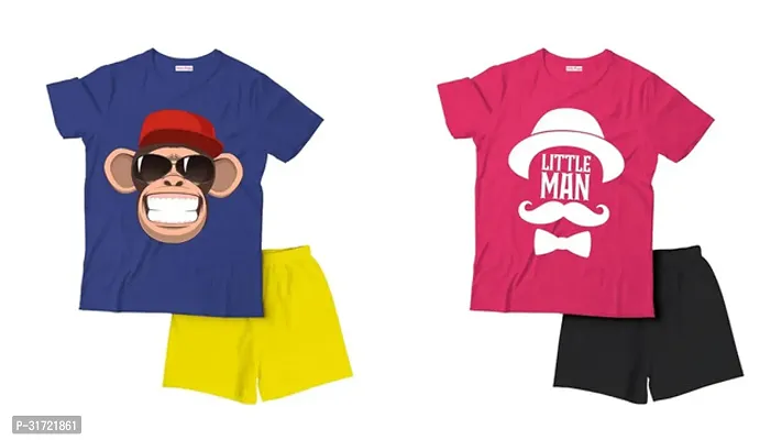 Elegant Cotton Printed T-Shirts with Shorts For Kids- Set Of 2