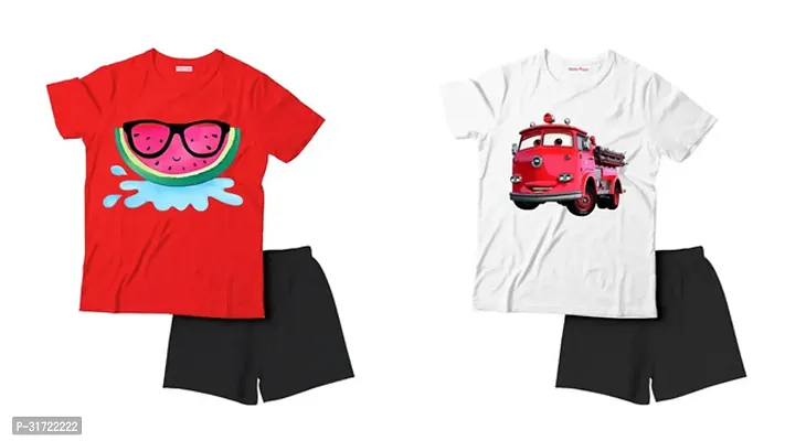 Elegant Cotton Printed T-Shirts with Shorts For Kids- Set Of 2