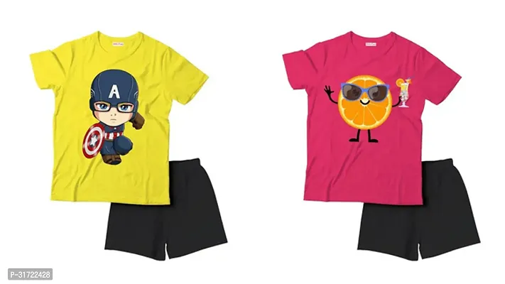 Elegant Cotton Printed T-Shirts with Shorts For Kids- Set Of 2