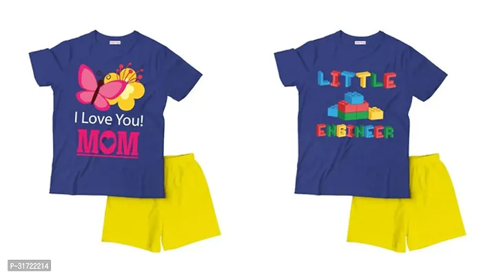 Elegant Cotton Printed T-Shirts with Shorts For Kids- Set Of 2-thumb0